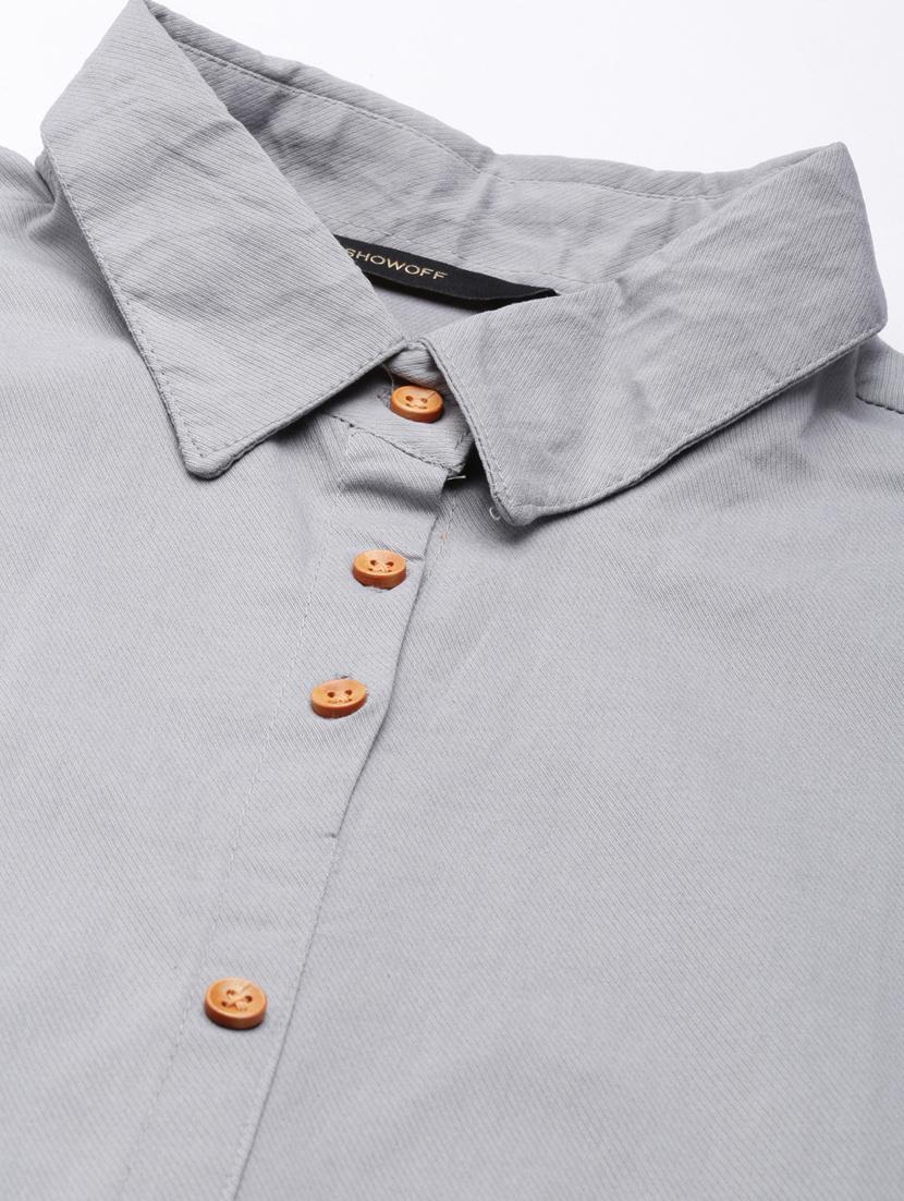 women grey cotton shirt dress - 20383310 - Standard Image - 6