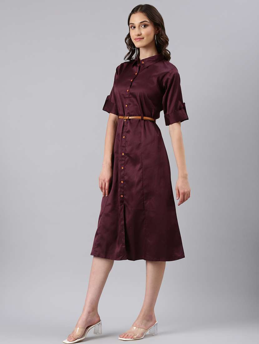 burgundy solid shirt dress - 20383311 -  Standard Image - 1