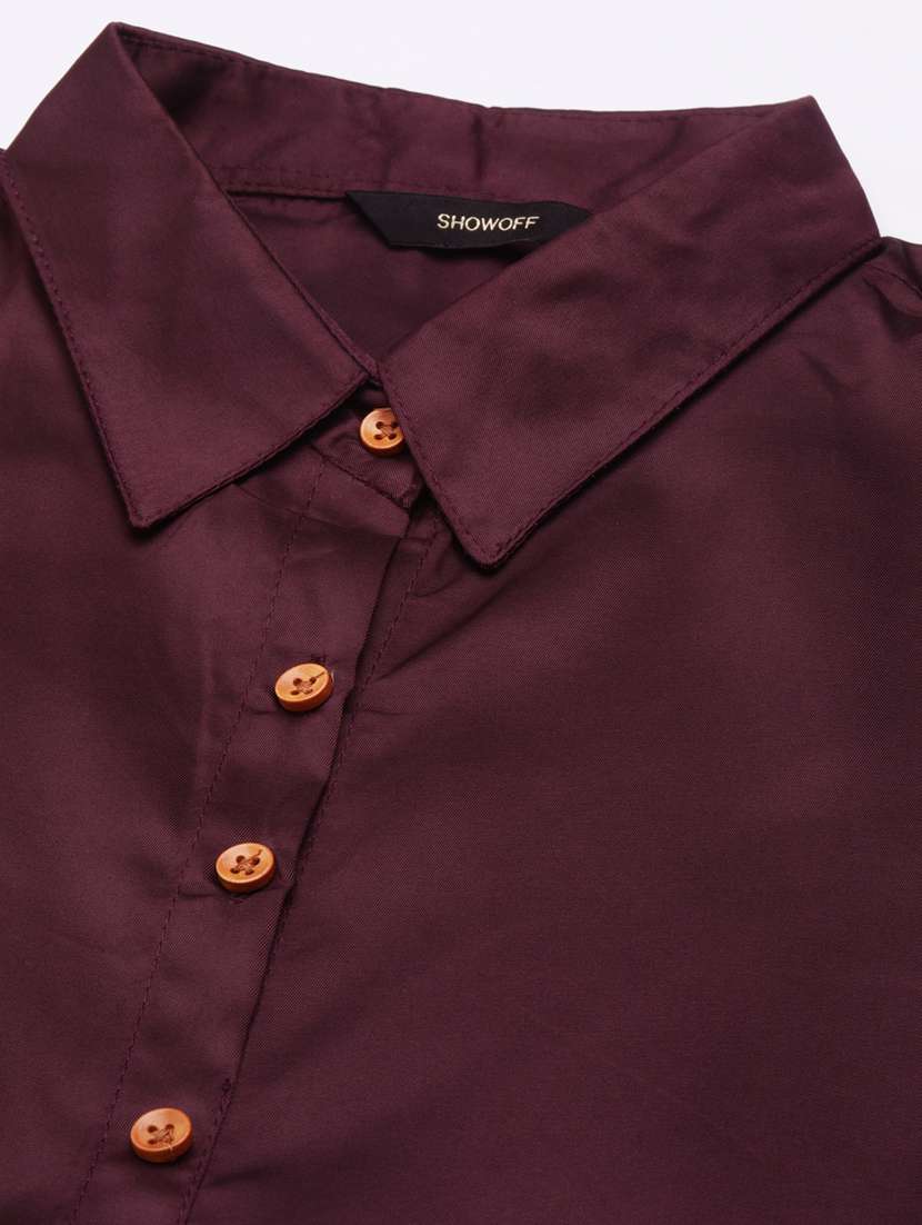 burgundy solid shirt dress - 20383311 -  Standard Image - 6