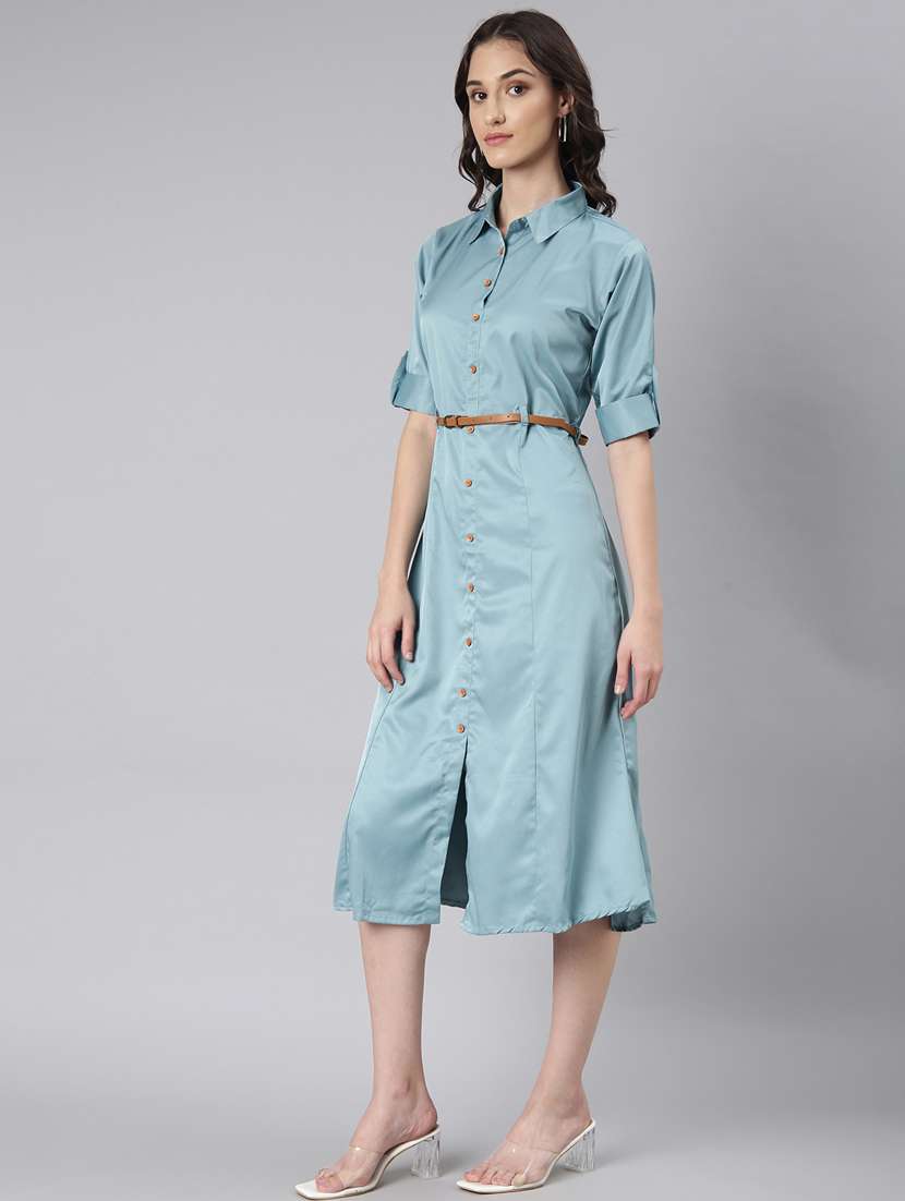 women teal cotton shirt dress - 20383312 -  Standard Image - 1