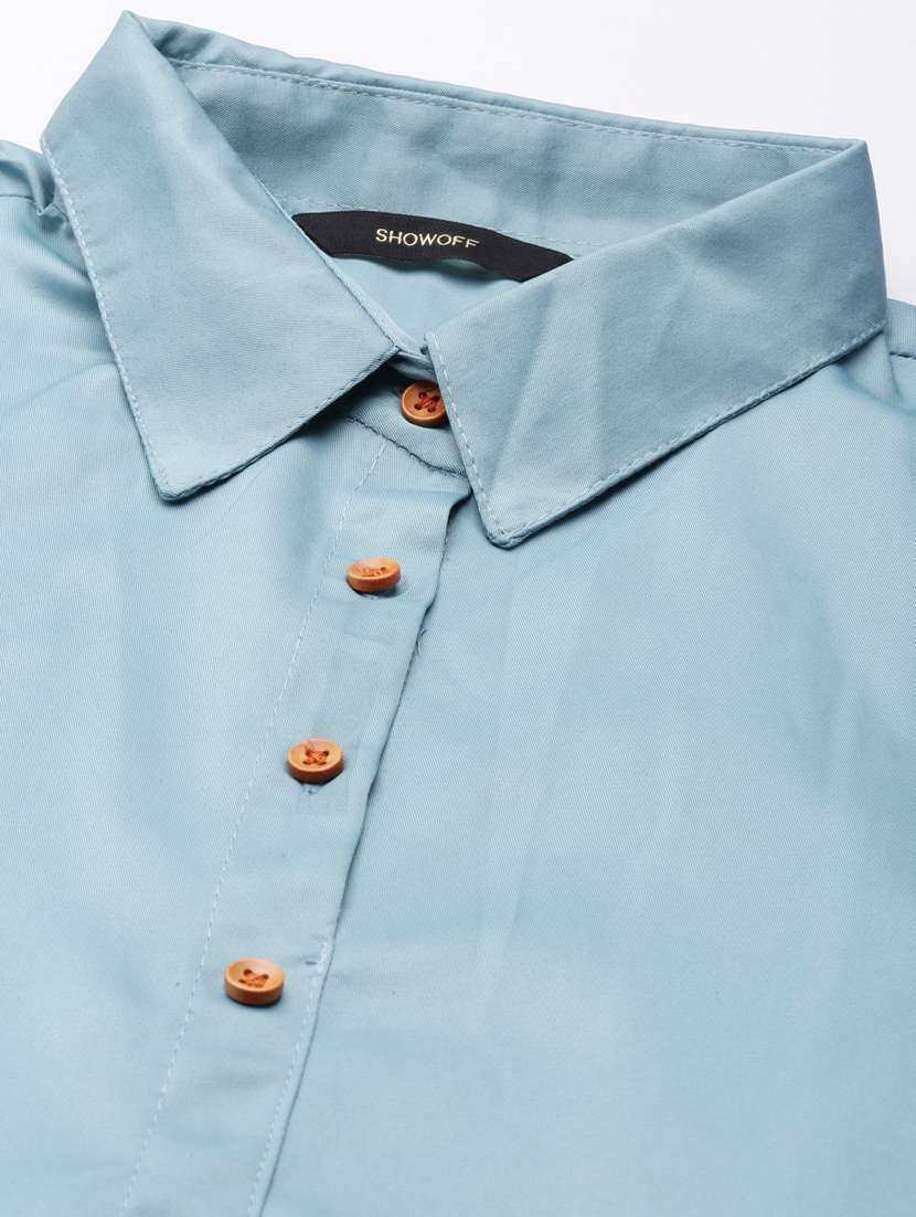 women teal cotton shirt dress - 20383312 -  Standard Image - 6