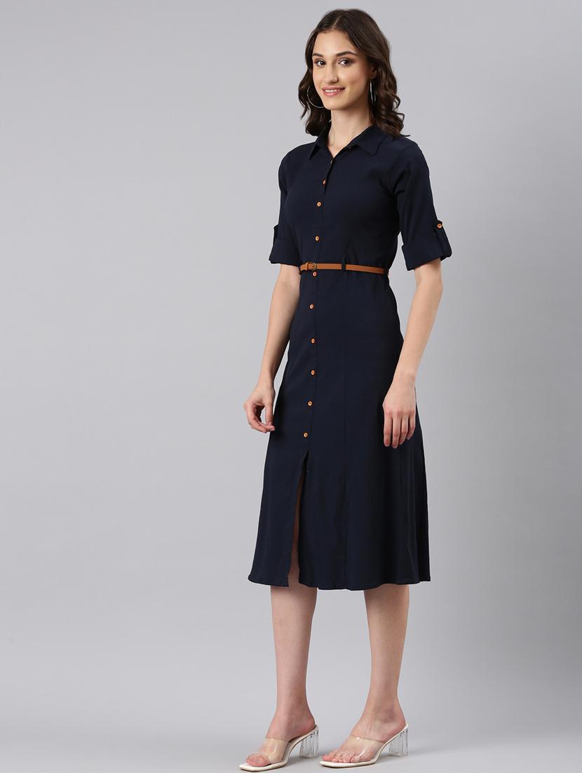 navy blue solid shirt dress - 20383313 -  Standard Image - 1