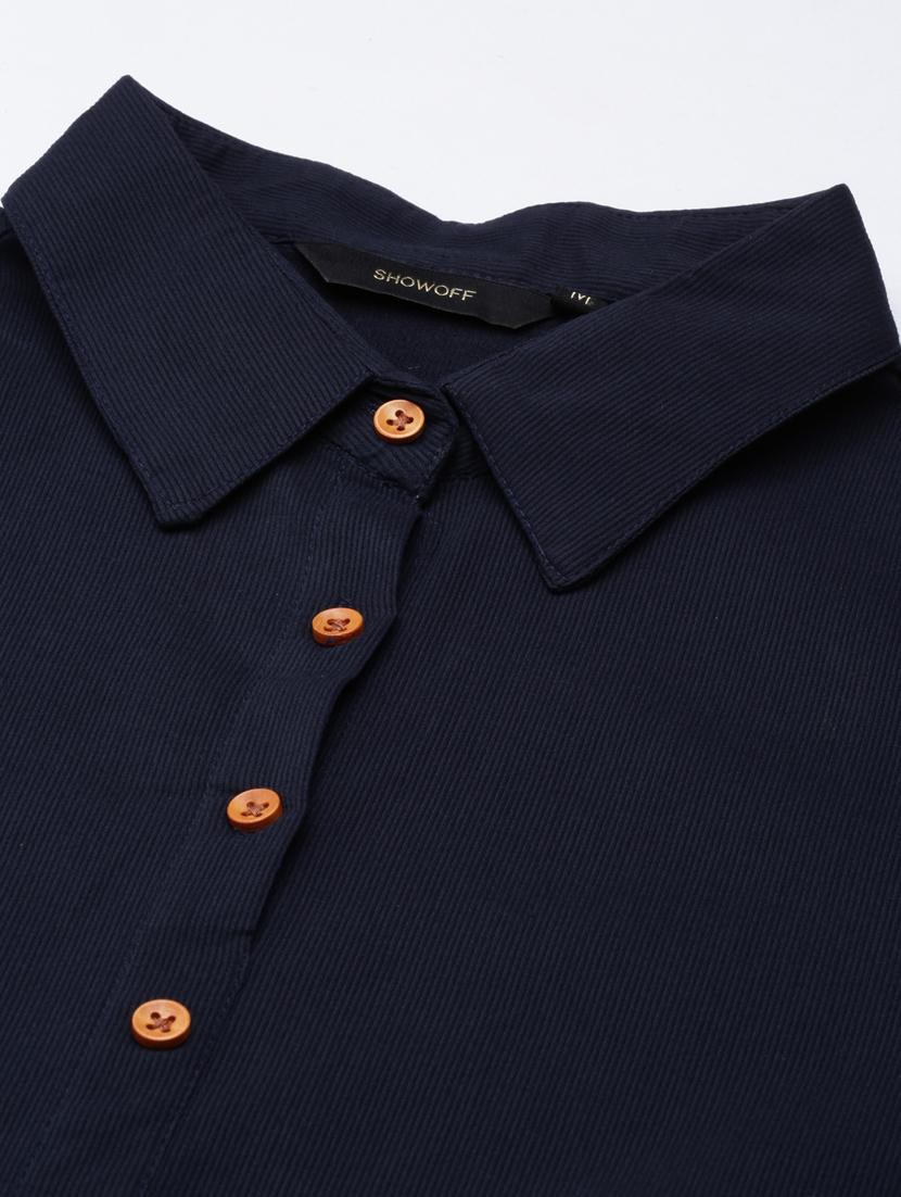 navy blue solid shirt dress - 20383313 - Standard Image - 6