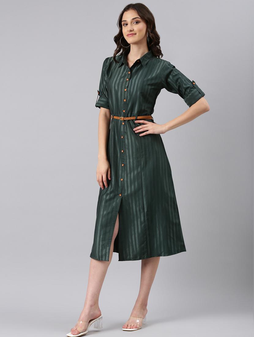 women bottle green georgette shirt dress - 20383318 - Standard Image - 1