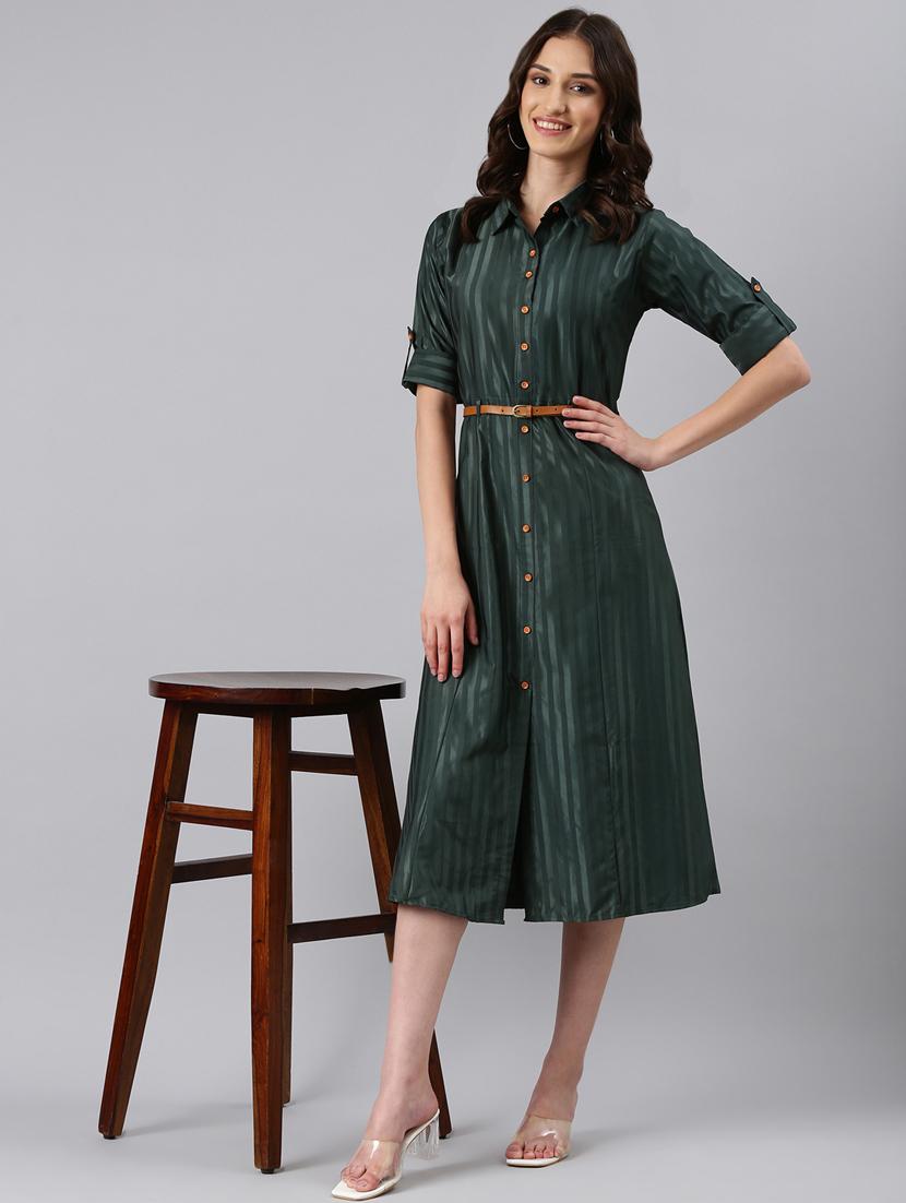 women bottle green georgette shirt dress - 20383318 - Standard Image - 4