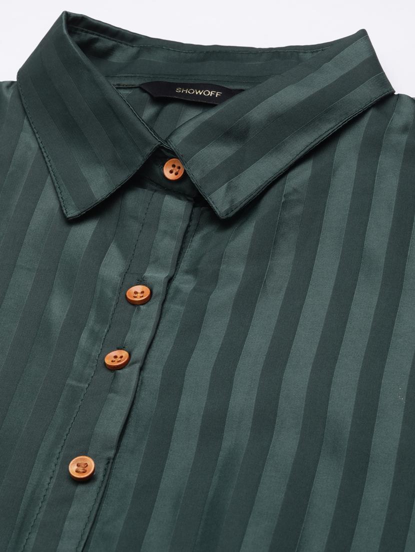 women bottle green georgette shirt dress - 20383318 - Standard Image - 6