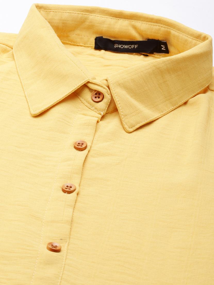 yellow solid shirt dress with belt - 20383321 - Standard Image - 6