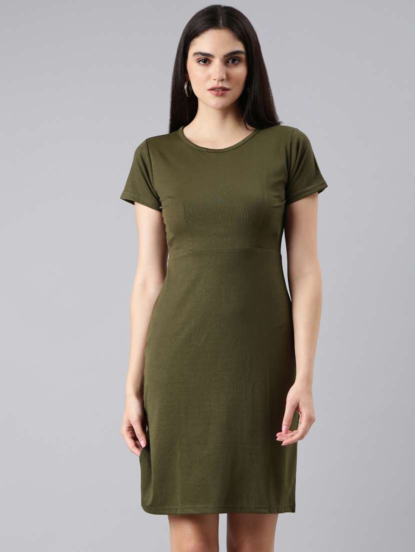 women olive cotton sheath dress
