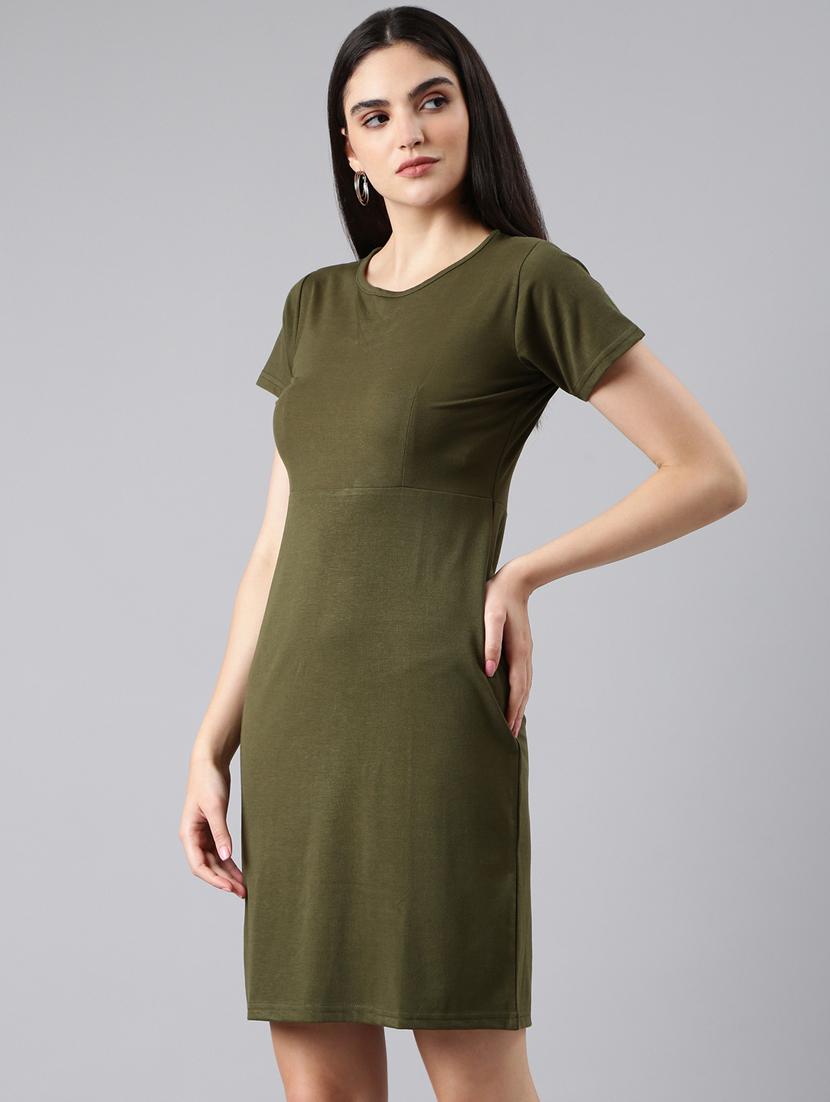 women olive cotton sheath dress - 20383327 - Standard Image - 1
