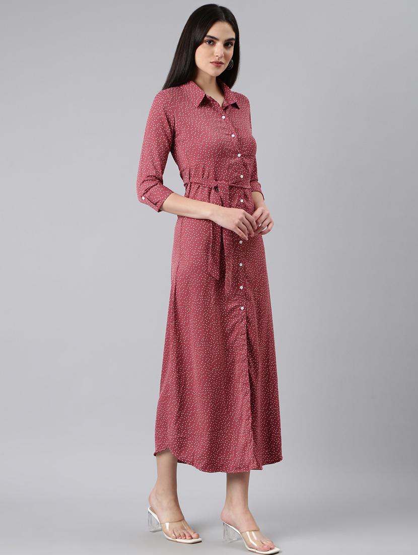women mauve polka dot cotton shirt dress - 20383341 - Standard Image - 1