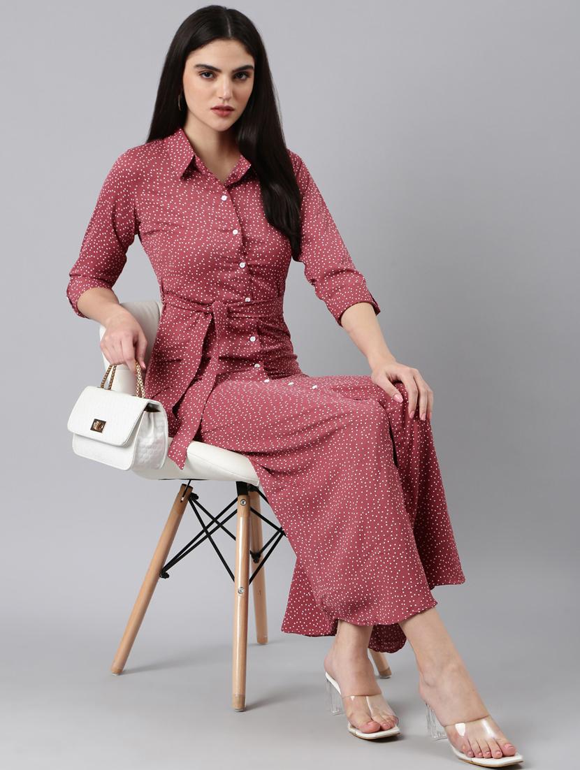women mauve polka dot cotton shirt dress - 20383341 - Standard Image - 4