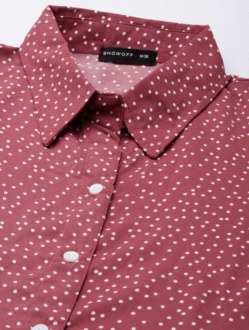 women mauve polka dot cotton shirt dress - 20383341 - Standard Image - 6