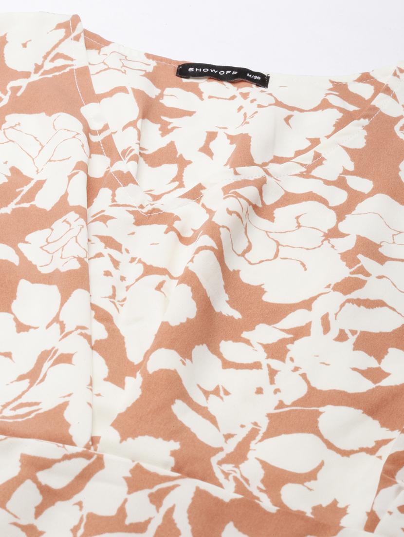 beige floral print a-line dress - 20383345 - Standard Image - 6