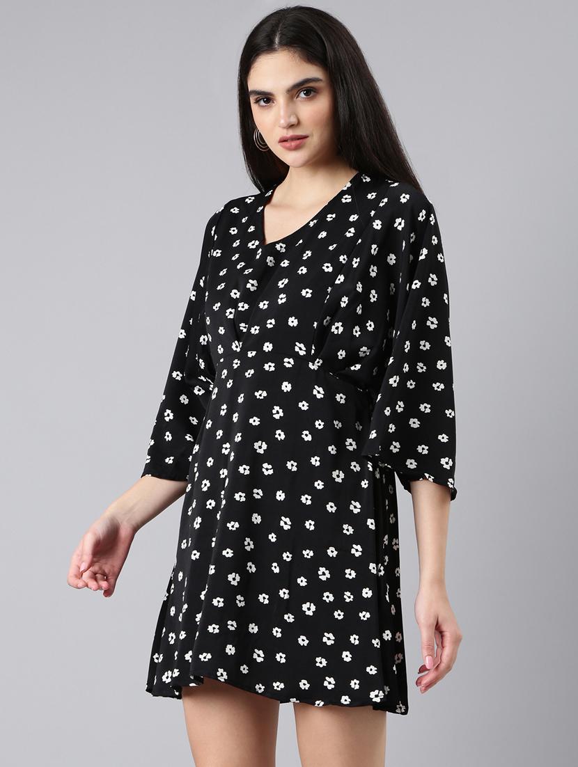 black floral print a-line dress - 20383346 -  Standard Image - 1