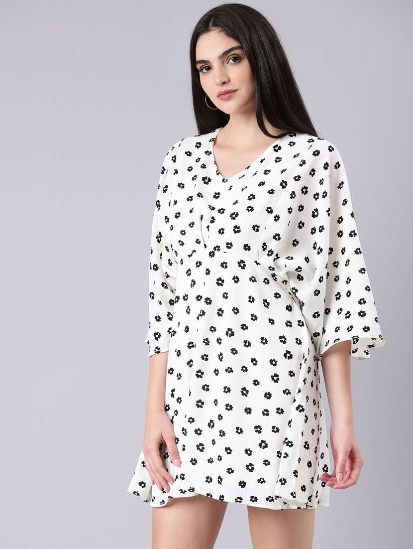 white floral print a-line dress - 20383358 -  Standard Image - 1