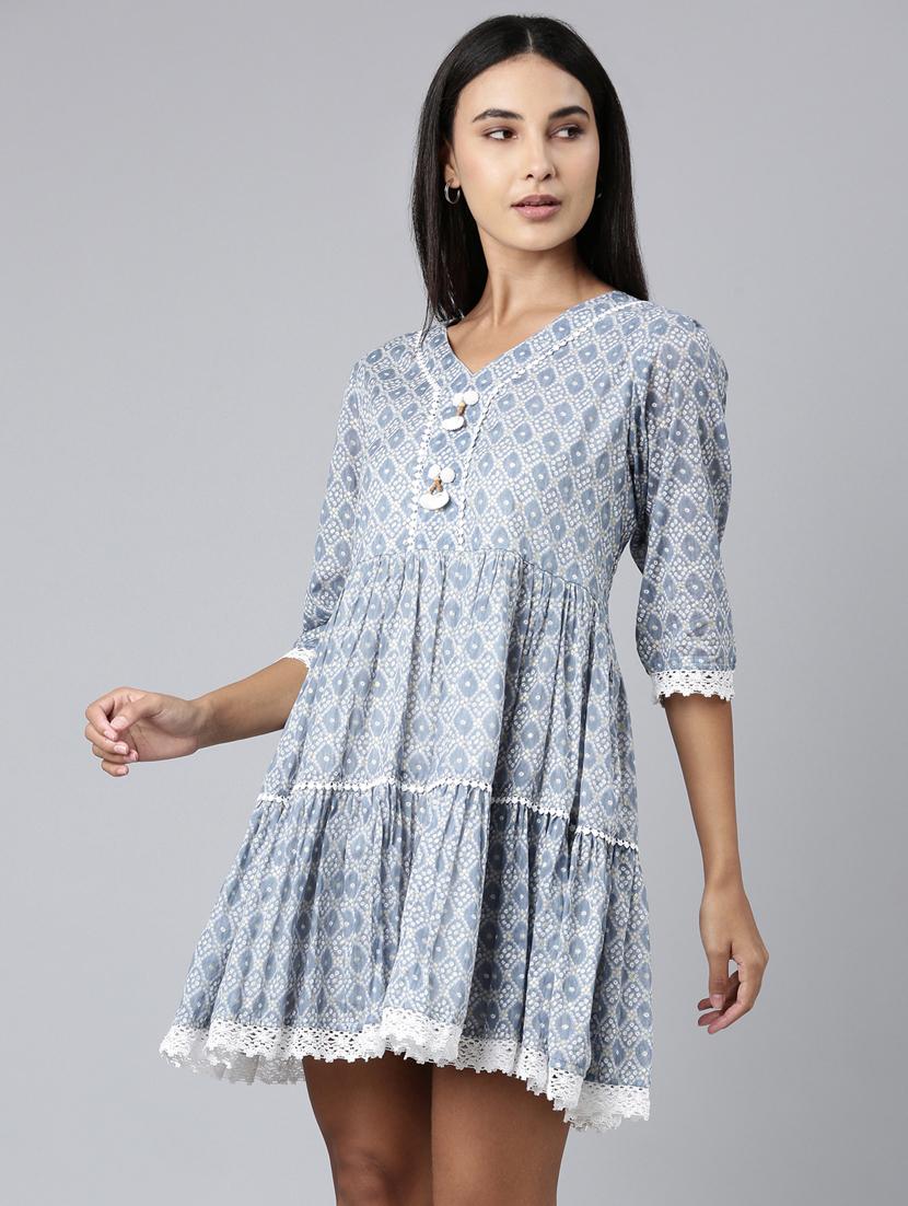 grey bandhani print a-line dress - 20383361 - Standard Image - 1
