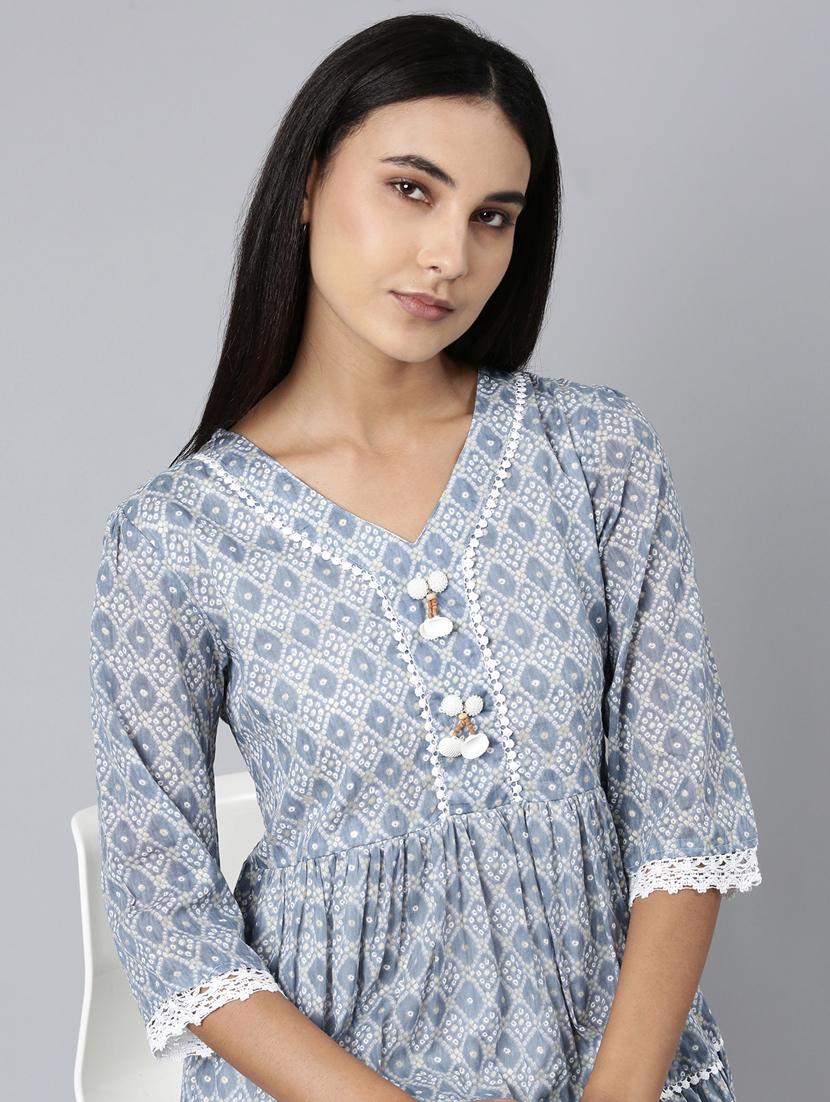 grey bandhani print a-line dress - 20383361 - Standard Image - 4