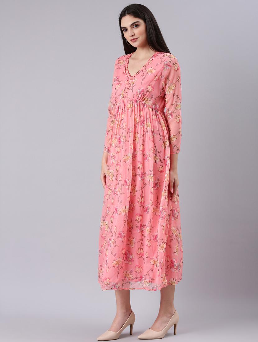 women peach printed cotton empire line dress - 20383363 -  Standard Image - 1