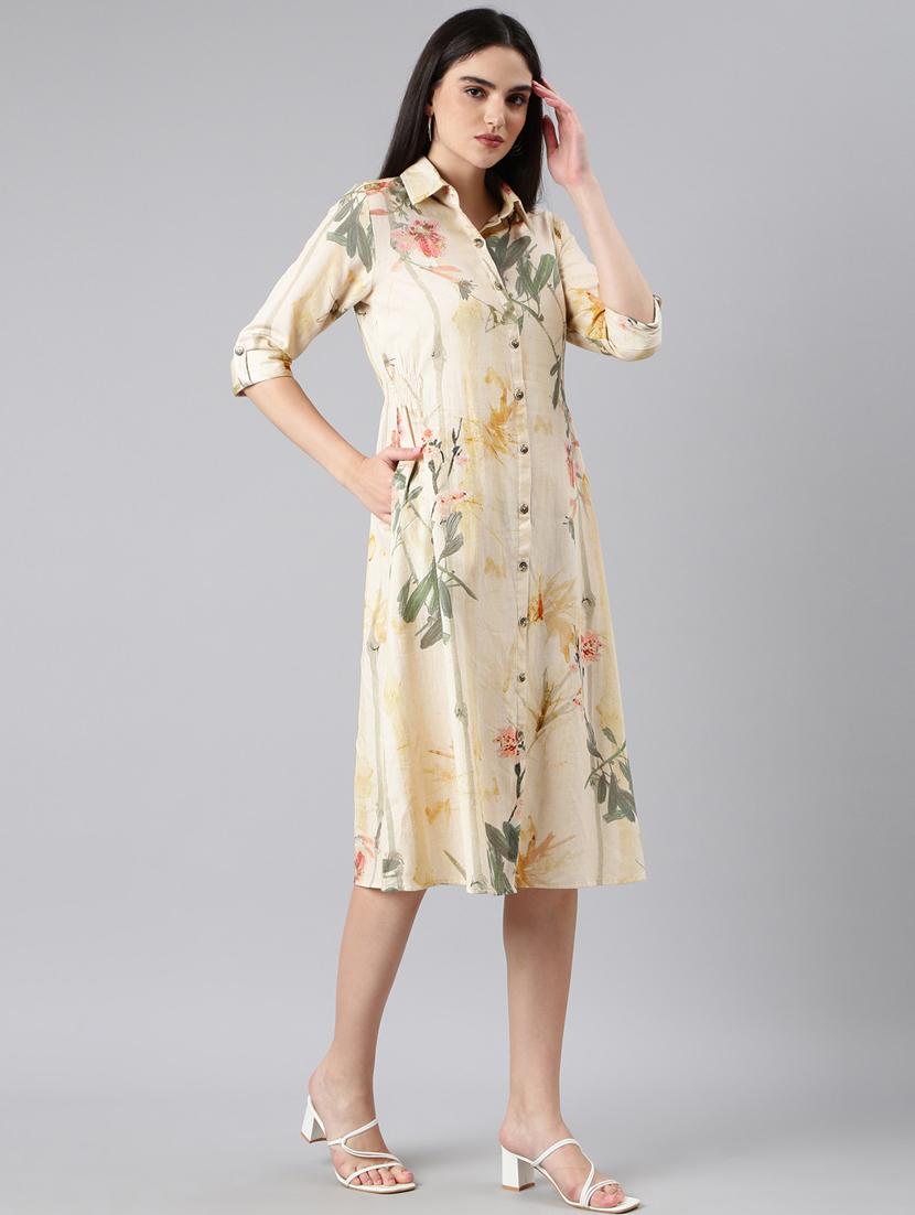 beige floral print shirt dress - 20383366 - Standard Image - 1