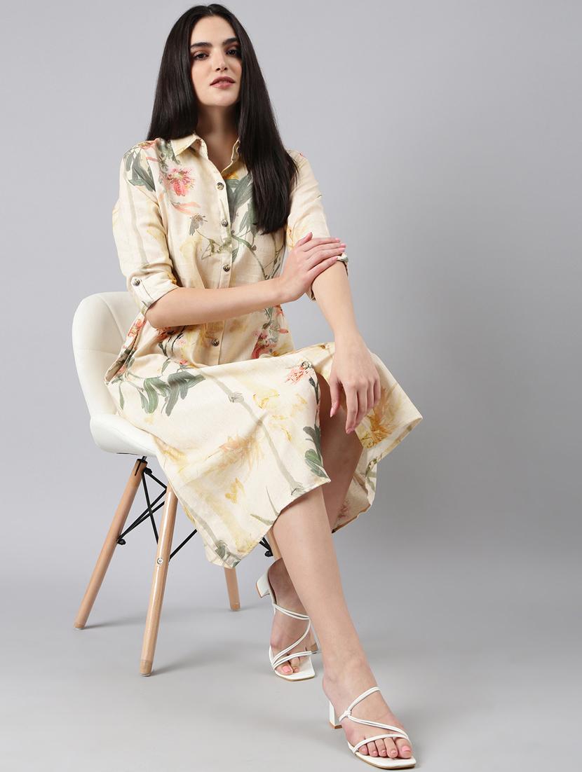 beige floral print shirt dress - 20383366 - Standard Image - 4