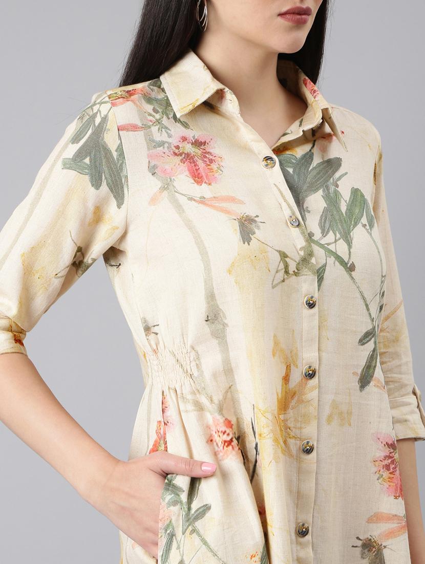 beige floral print shirt dress - 20383366 - Standard Image - 6