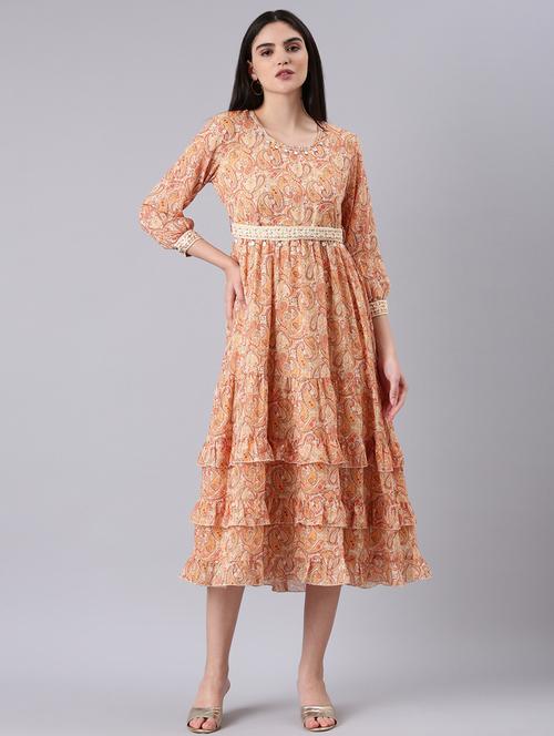 beige paisley print tiered dress - 20383367 -  Standard Image - 0