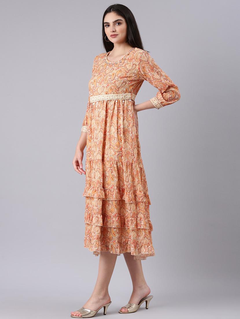 beige paisley print tiered dress - 20383367 -  Standard Image - 1