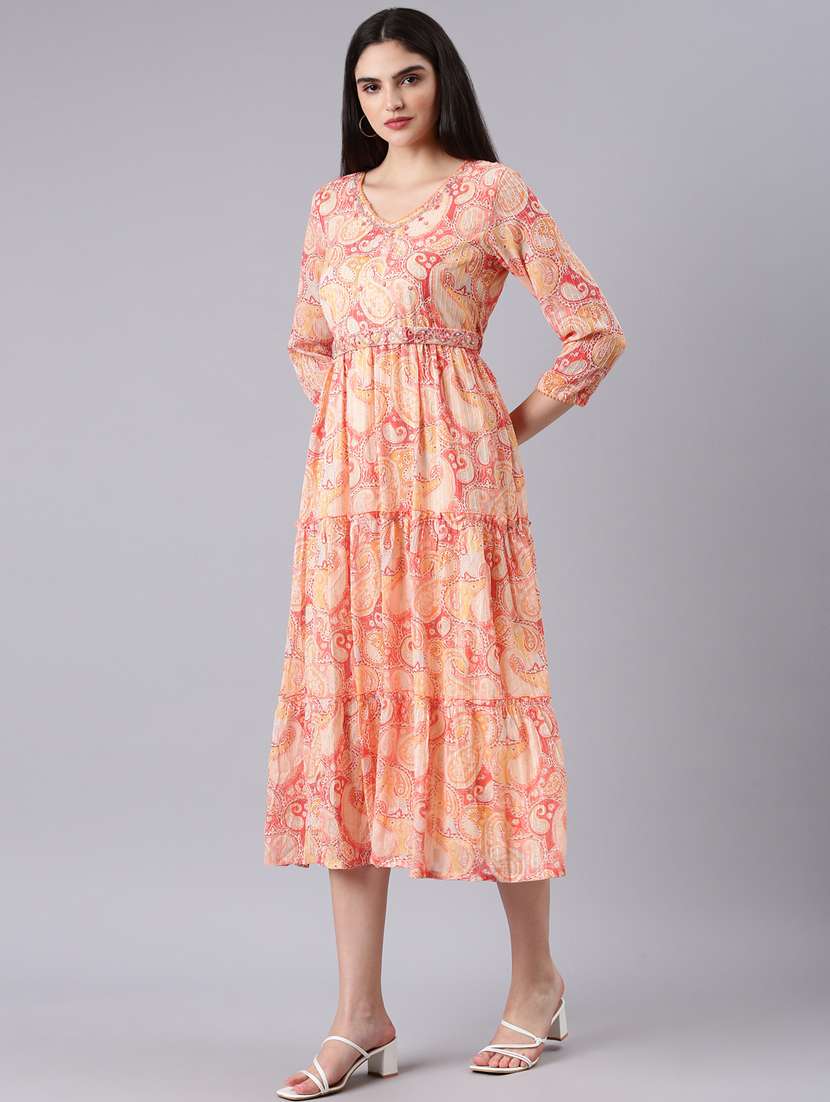 peach paisley print tiered dress - 20383368 - Standard Image - 1
