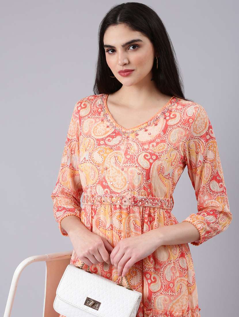 peach paisley print tiered dress - 20383368 - Standard Image - 4