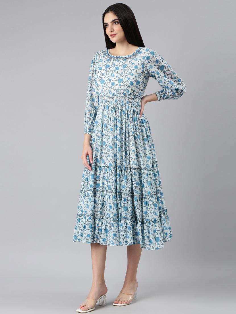 light blue floral tiered dress - 20383369 -  Standard Image - 1