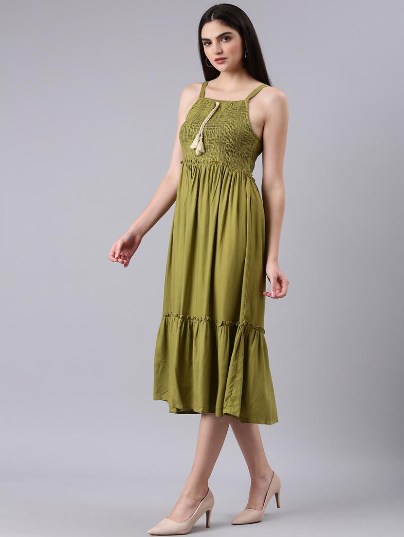 olive pasiley print fit & flare dress - 20383370 - Standard Image - 1