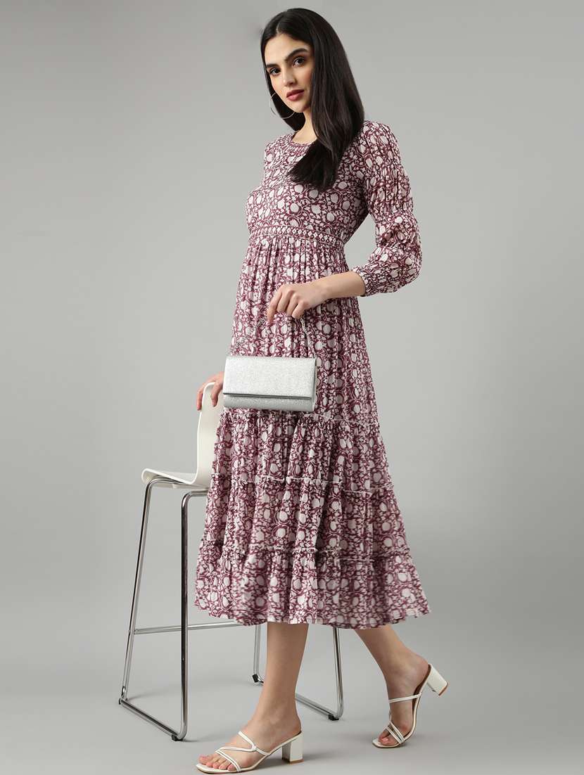 mauve floral tiered dress - 20383373 -  Standard Image - 4
