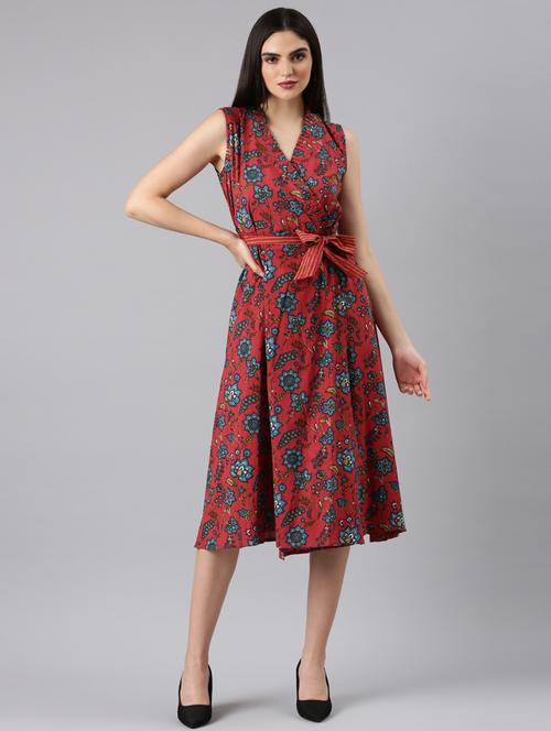 maroon floral wrap dress - 20383376 - Standard Image - 0