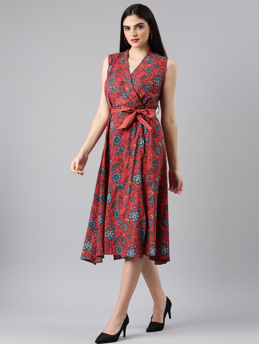 maroon floral wrap dress - 20383376 - Standard Image - 1