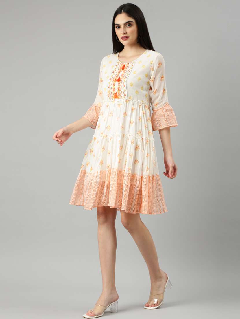 cream printed fit & flare ethnic dress - 20383379 -  Standard Image - 1