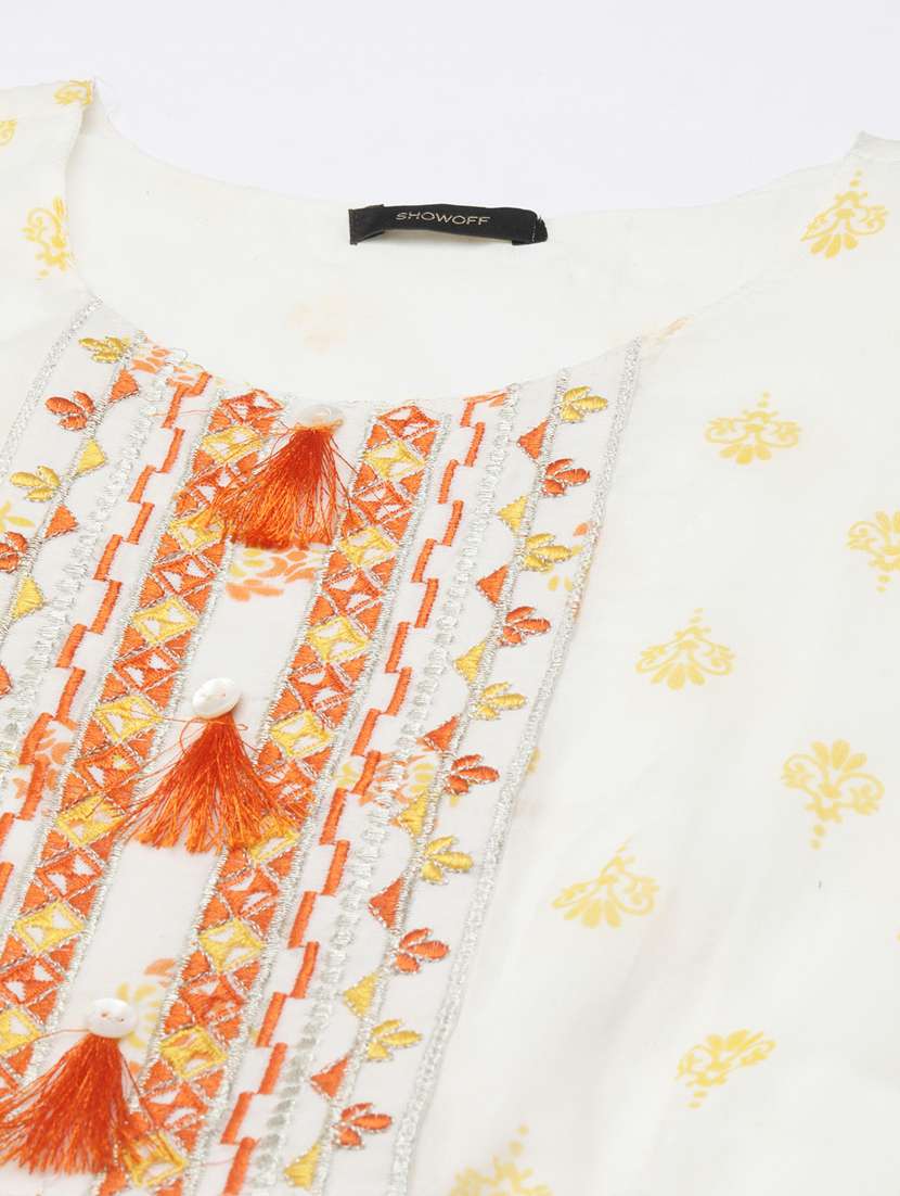 cream printed fit & flare ethnic dress - 20383379 -  Standard Image - 6