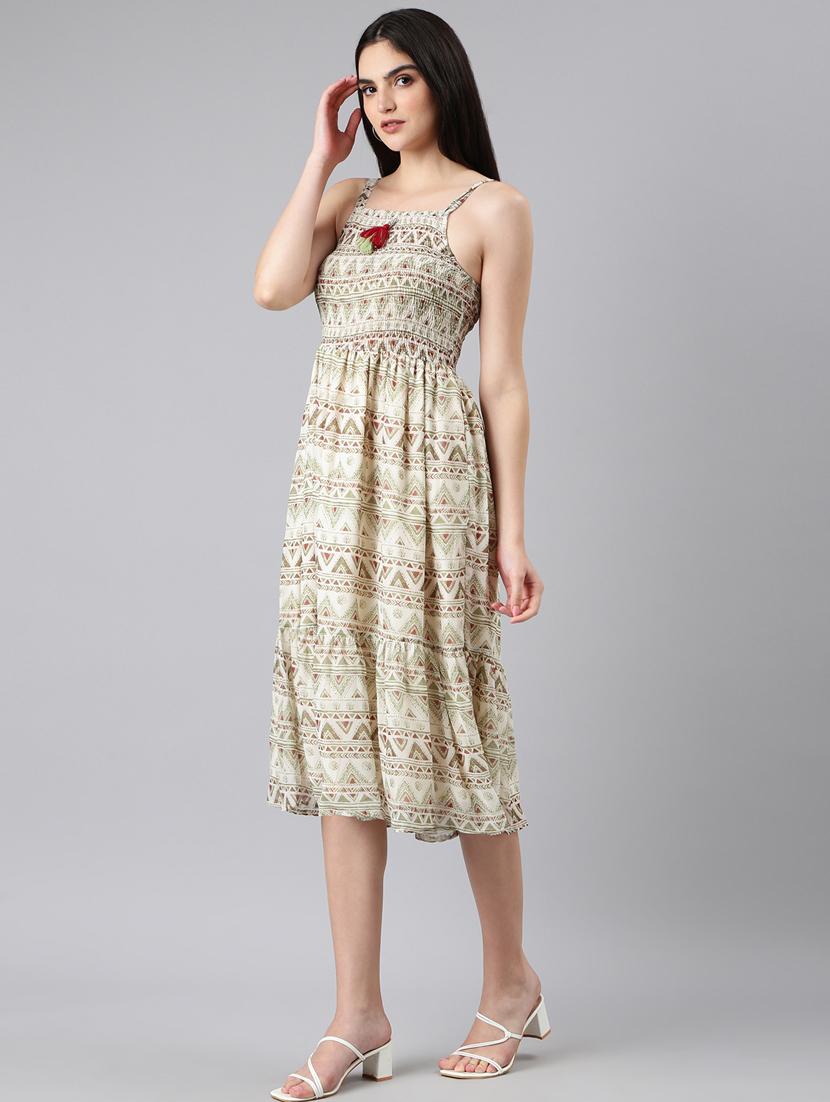 multi color printed fit & flare dress with shrug - 20383381 - Standard Image - 1