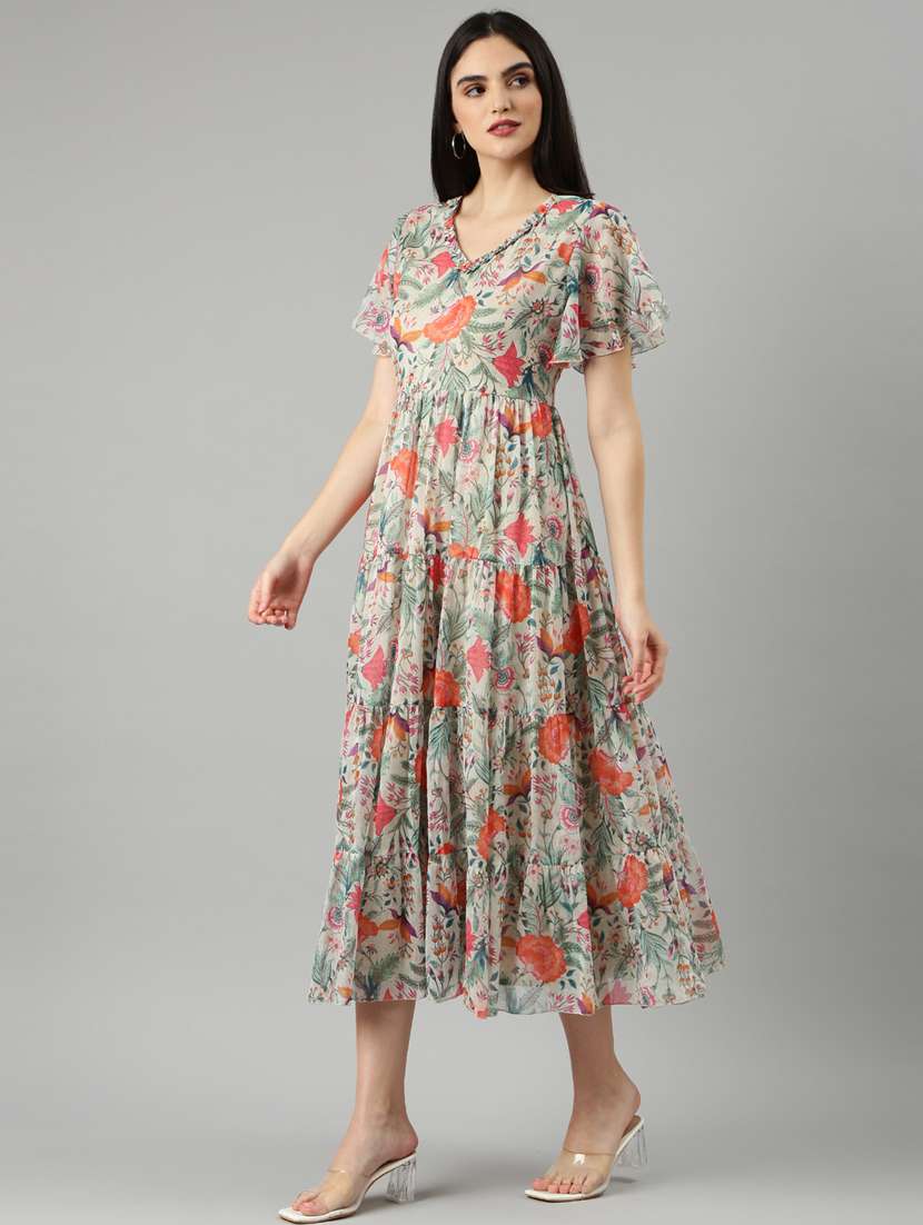 taupe vintage floral fit & flare dress - 20383389 -  Standard Image - 1