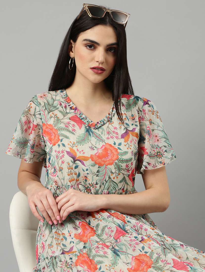 taupe vintage floral fit & flare dress - 20383389 -  Standard Image - 4