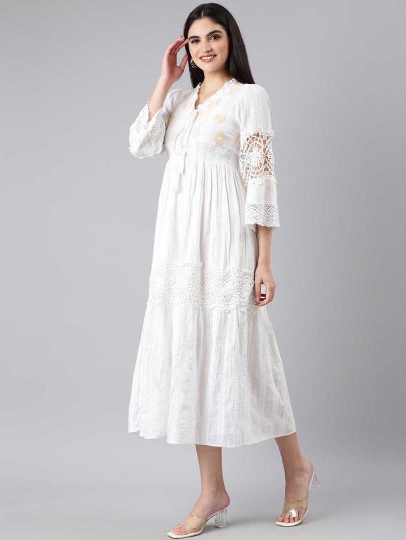 white solid with work fit & flare dress - 20383390 - Standard Image - 1