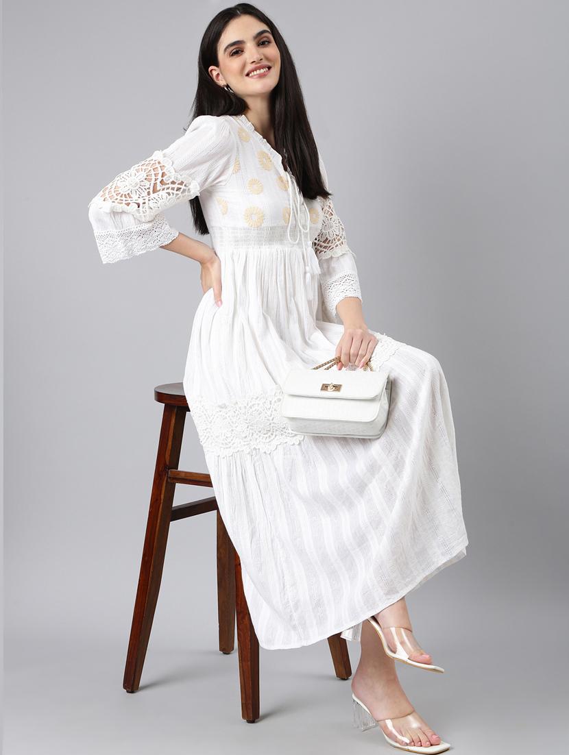 white solid with work fit & flare dress - 20383390 - Standard Image - 4