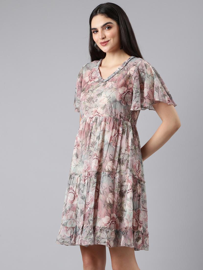women multi color floral cotton empire line dress - 20383394 -  Standard Image - 1
