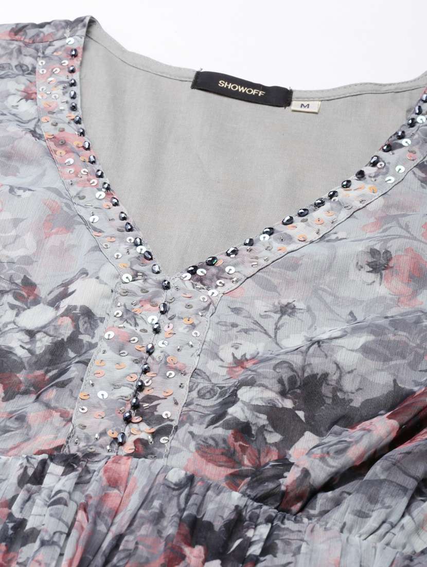 grey floral empire line dress - 20383395 -  Standard Image - 6