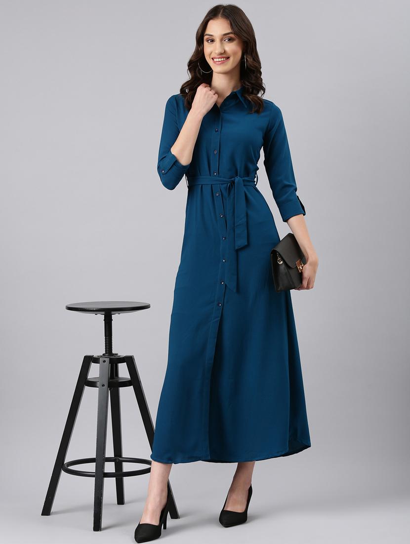 teal solid shirt dress - 20383397 - Standard Image - 4