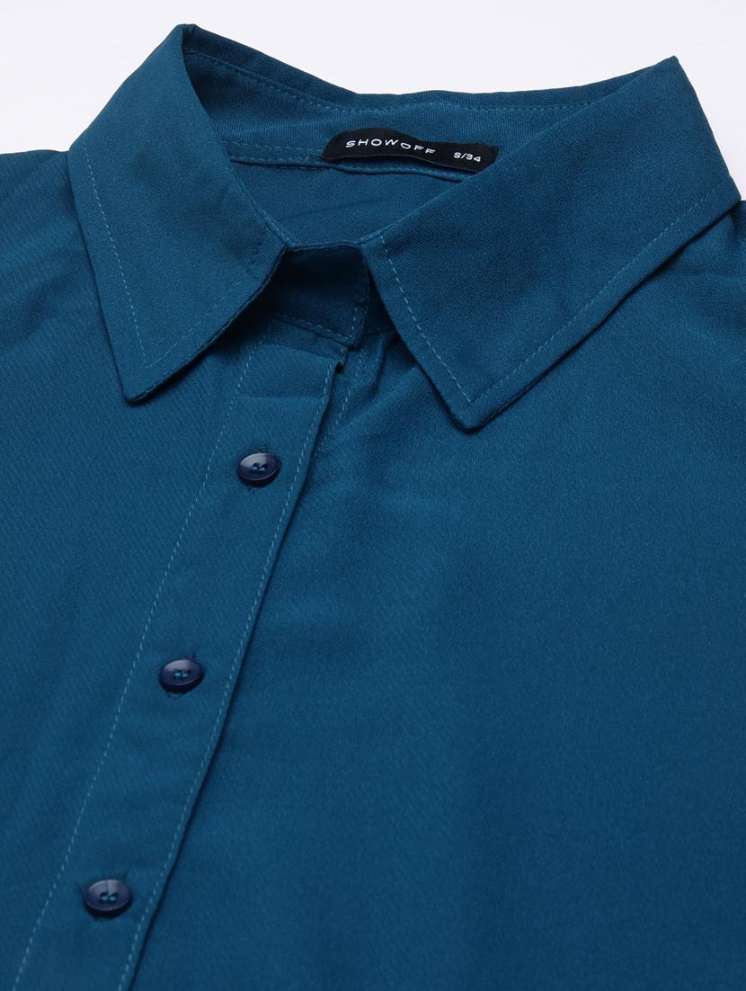 teal solid shirt dress - 20383397 - Standard Image - 6