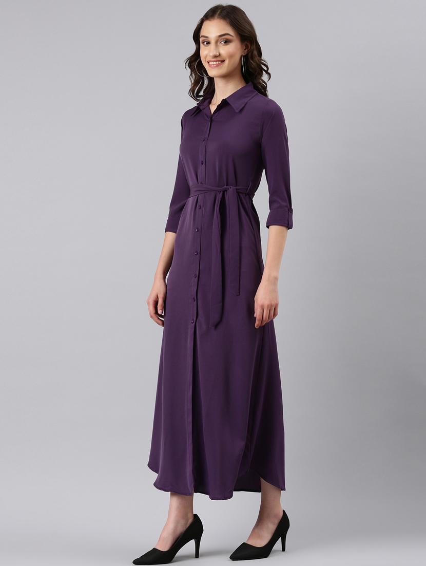 women purple georgette shirt dress - 20383399 - Standard Image - 1