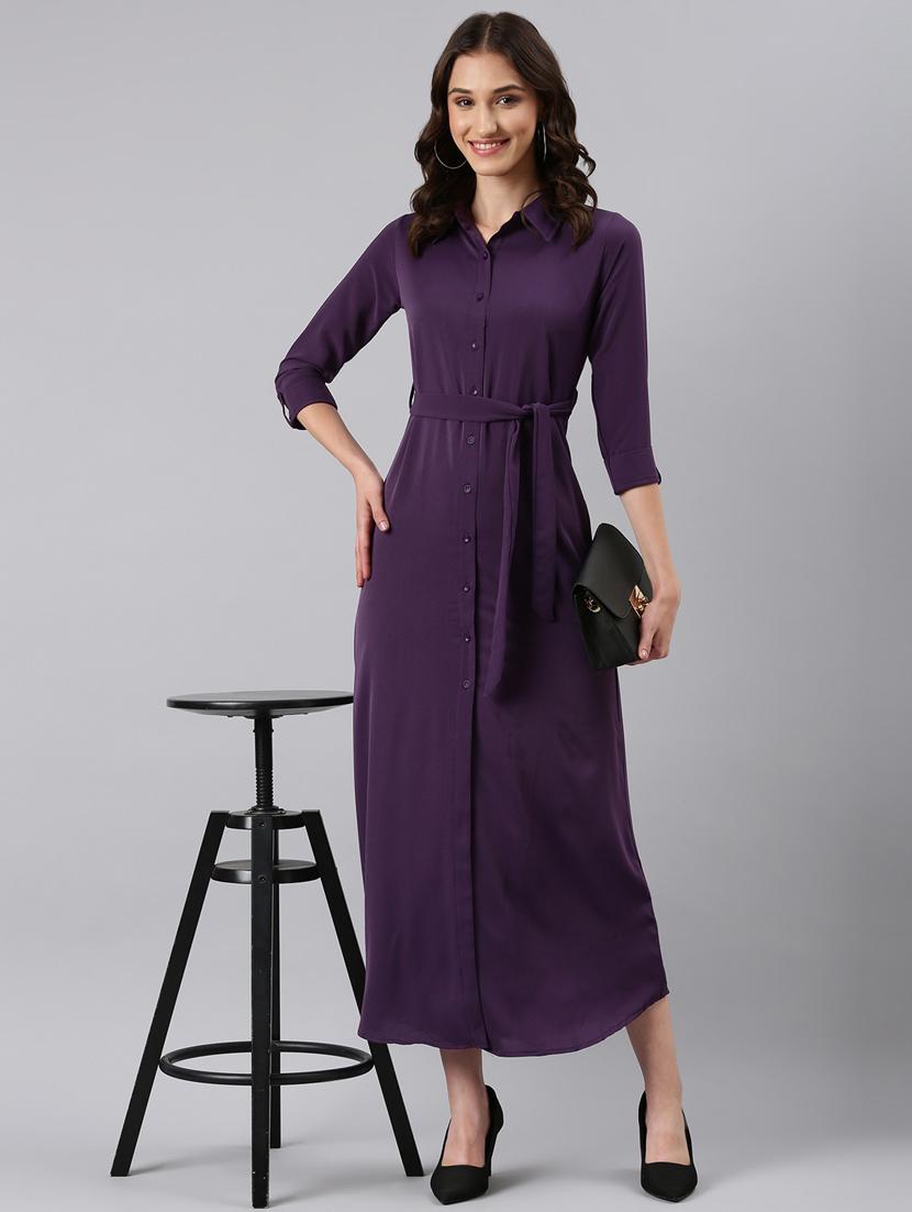 women purple georgette shirt dress - 20383399 - Standard Image - 4