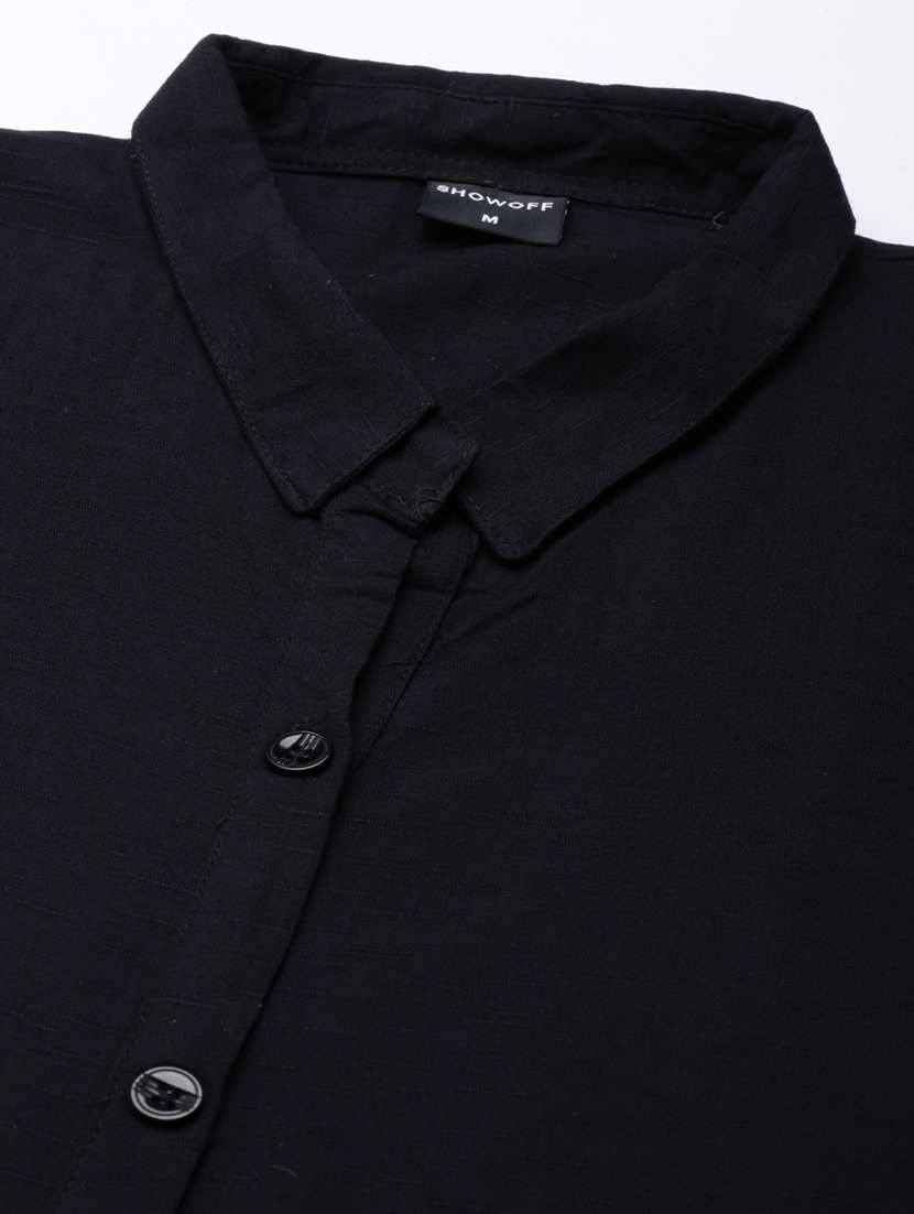 black solid shirt dress with belt - 20383402 -  Standard Image - 6