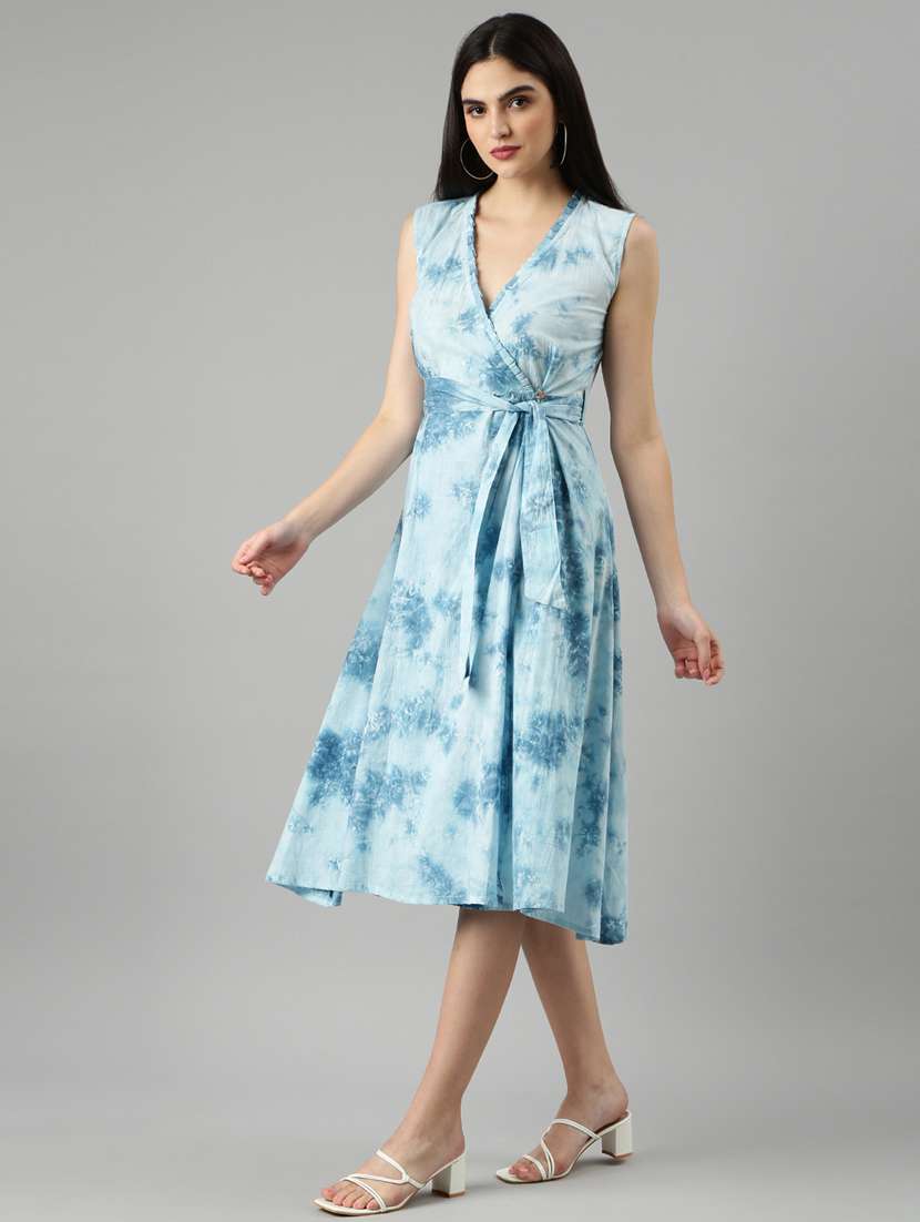 blue tie & dye wrap dress - 20383403 -  Standard Image - 1