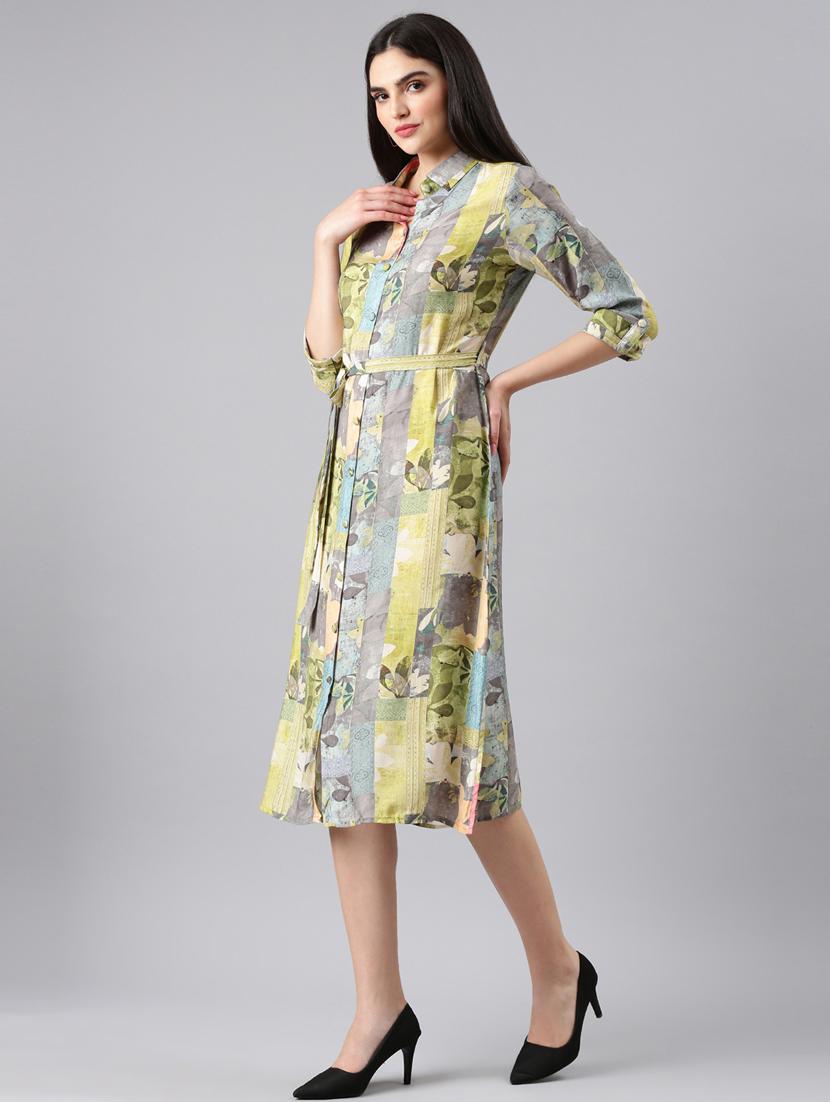 women multi color printed nylon shirt dress - 20383407 - Standard Image - 1